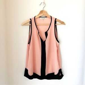 Monteau Blush Pink & Black Sleeveless Blouse Top, Women’s Size Small Tank Lovely